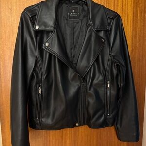 Bagatelle Black Leather Moto Jacket Asymmetrical Design